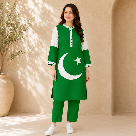 Green Flag 14-August Azadi Printed Stiched Kurti. V1