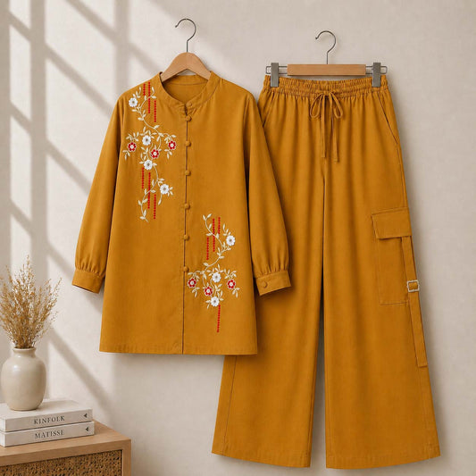 Cotton Embroidered Western Shirt & Cargo Style 2-Pcs Stiched Co-Ord Set. KML-03