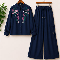 Cotton Embroidered Western Shirt & Cargo Style 2-Pcs Stiched Co-Ord Set. KML-10