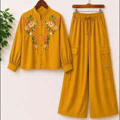 Cotton Embroidered Western Shirt & Cargo Style 2-Pcs Stiched Co-Ord Set. KML-10