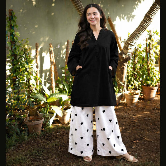 HA Contrast Heart Embroidered Pocket Style 2-Pcs Stiched Suit. KML-35