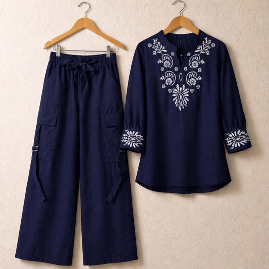 Cotton Embroidered Western Shirt & Cargo Style 2-Pcs Stiched Co-Ord Set. KML-05