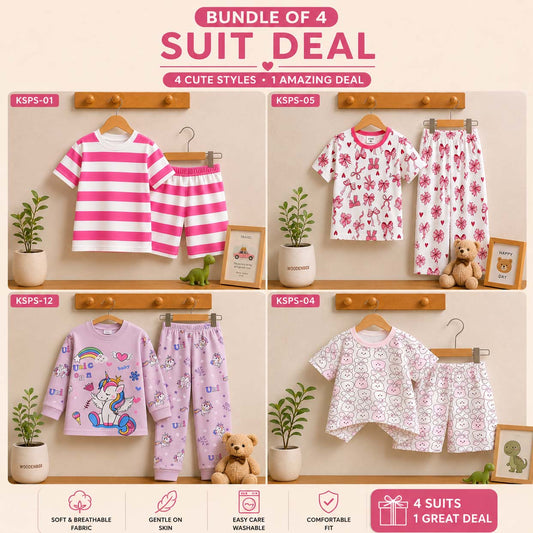 Bundle Of 4 Kids Funky Printed 2-Pcs Summer Suit. KSPS-01-04-05-12