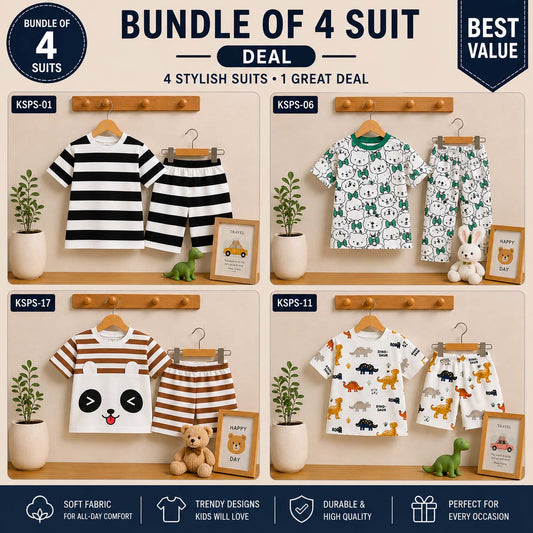 Bundle Of 4 Kids Funky Printed 2-Pcs Summer Suit. KSPS-01-06-11-17