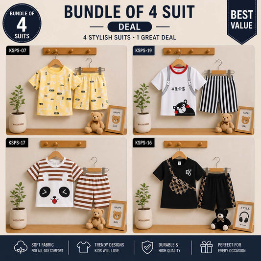 Bundle Of 4 Kids Funky Printed 2-Pcs Summer Suit. KSPS-10-16-17-19