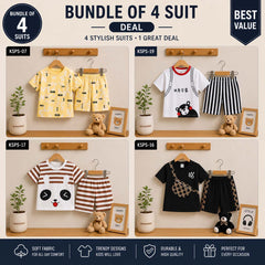 Bundle Of 4 Kids Funky Printed 2-Pcs Summer Suit. KSPS-10-16-17-19