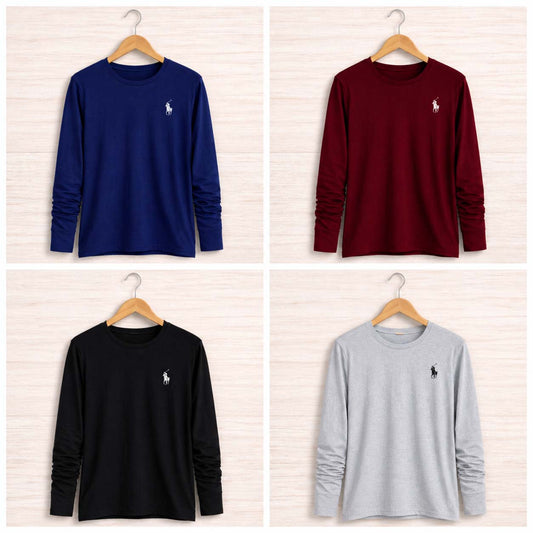 Bundle Of 4 RL-Logo Printed O-Neck Full-Sleeve Summer Cotton Tshirt's. V2