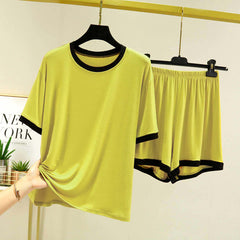 Contrast Neck Short Style 2-Pcs Summer Launge & Night Wear Suit.