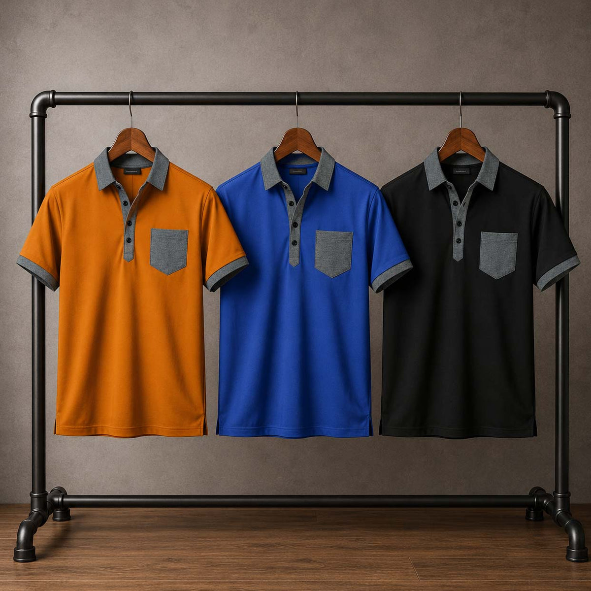 Bundle Of 3 Designer Summer Tshirt's MSDTS-07 (Mustard+Black+R.Blue) V2