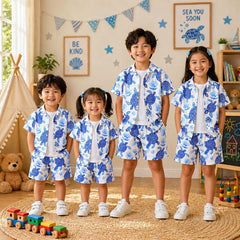 Blue Turtle Style All-Over 3D Printed 2-Pcs Summer Suit For Kids. D-10