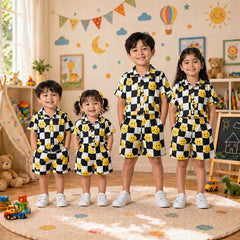 Smiley B-W Box Style All-Over 3D Printed 2-Pcs Summer Suit For Kids. D-2
