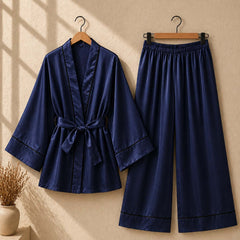 Imported Tipping-Gown Style 2-Pcs Silk Nightsuit. (Gown-Pajama)