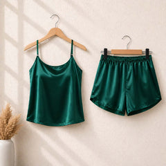 Imported Cami Style 2-Pcs Silk Nightsuit. (Camisole+Short)