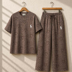 Heart Textured Horse Logo Printed Style Western 2-Pcs Summer Tracksuit For Her. WSTS-08 V2