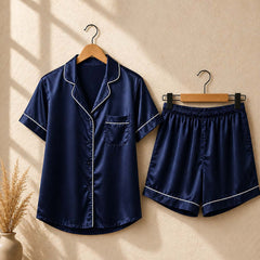 Imported Regular Style 2-Pcs Silk Nightsuit. (H-Sleeve+Short)