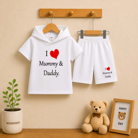 I Love D+M Kids Hooded Style 2-Pcs Summer Suit. (HOTS+SH)