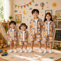 Brown Panda Style All-Over 3D Printed 2-Pcs Summer Suit For Kids. D-6