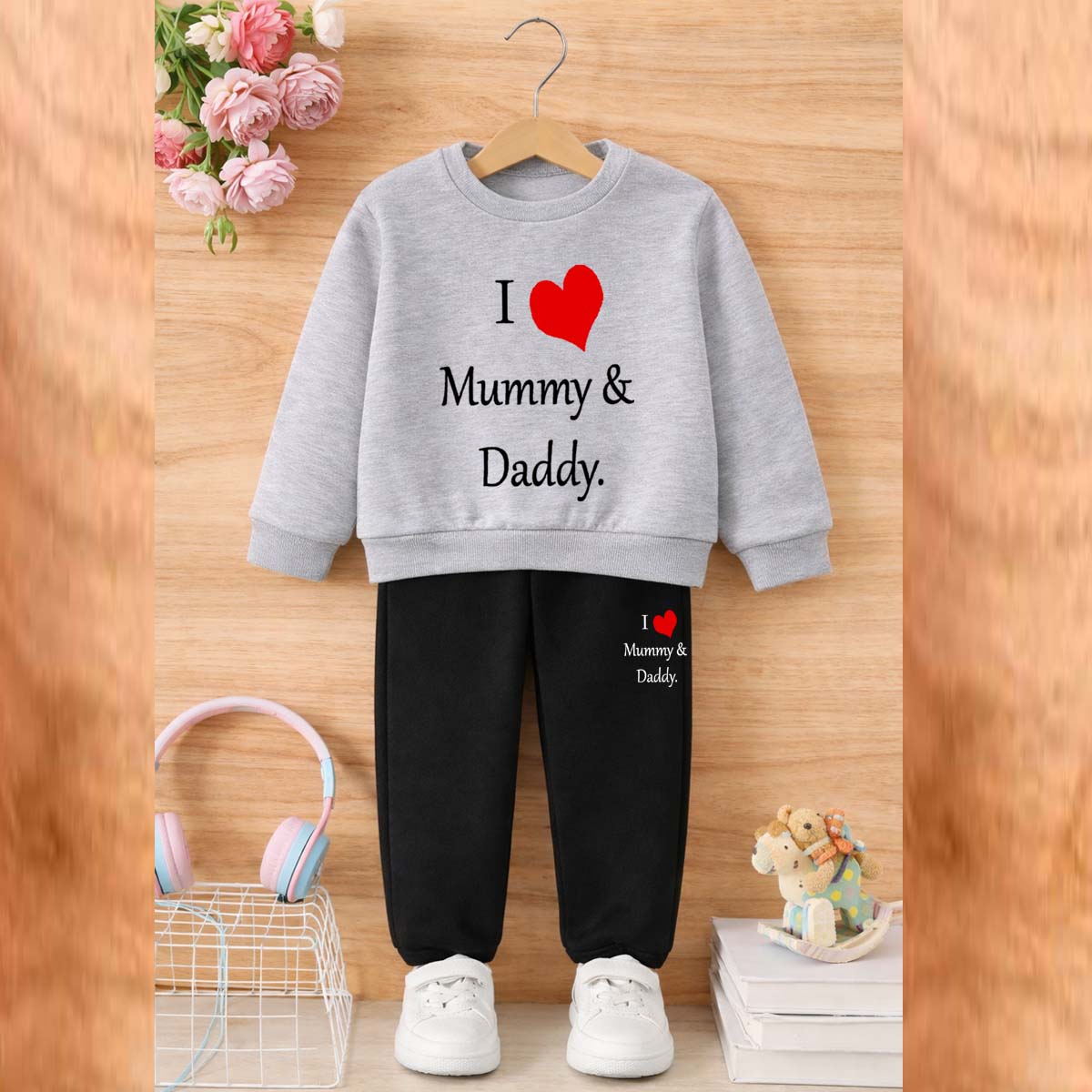 I Love D+M Kids Sweat Style 2-Pcs Winter Tracksuit. KWTS-02