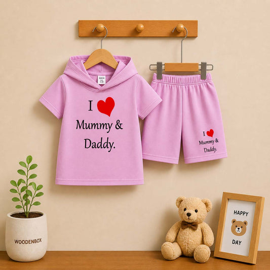I Love D+M Kids Hooded Style 2-Pcs Summer Suit. (HOTS+SH)