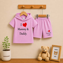 I Love D+M Kids Hooded Style 2-Pcs Summer Suit. (HOTS+SH)