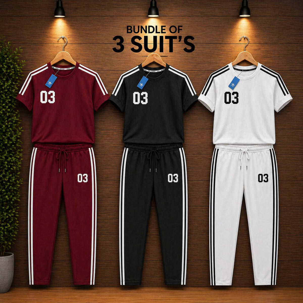 Contrast Stripes Bundle Of 3 Casual Wear 2-Pcs Summer Suit. Deal-03 (Clearance-Sale)