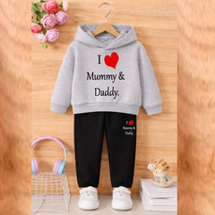 I Love D+M Kids Hoodie Style 2-Pcs Winter Tracksuit. KWTS-01