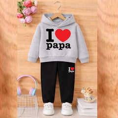 I Love PAPA Kids Hoodie Style 2-Pcs Winter Tracksuit. KWTS-01