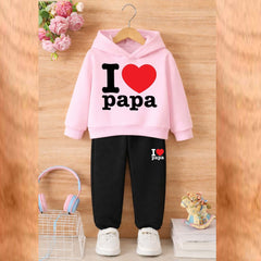 I Love PAPA Kids Hoodie Style 2-Pcs Winter Tracksuit. KWTS-01