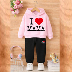 I Love MAMA Kids Hoodie Style 2-Pcs Winter Tracksuit. KWTS-01