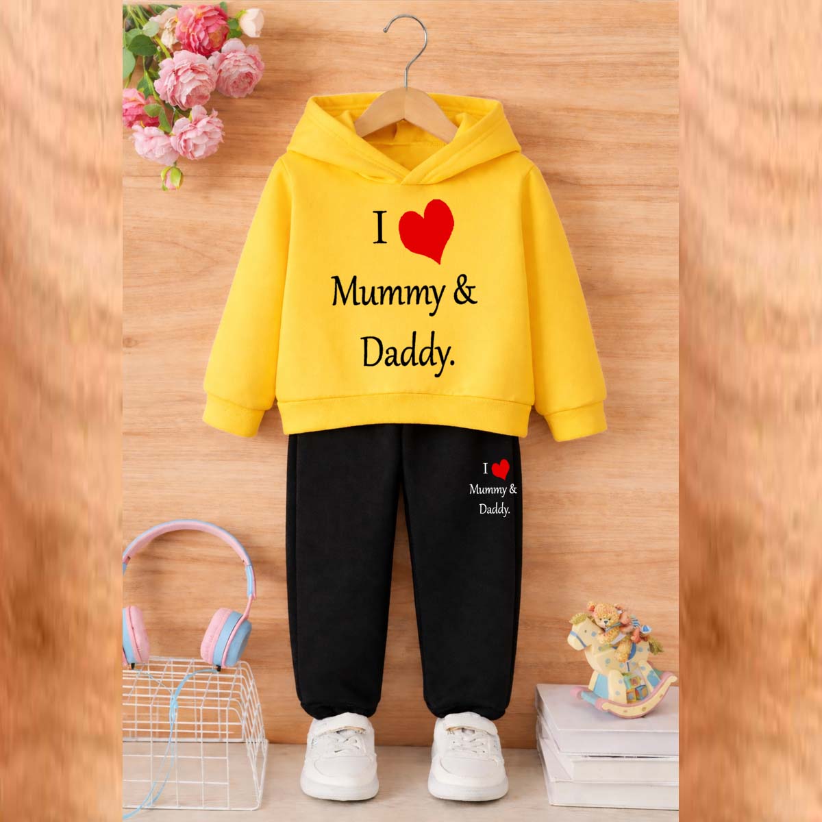 I Love D+M Kids Hoodie Style 2-Pcs Winter Tracksuit. KWTS-01
