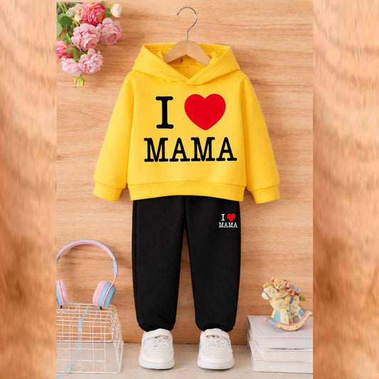 I Love MAMA Kids Hoodie Style 2-Pcs Winter Tracksuit. KWTS-01