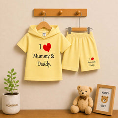 I Love D+M Kids Hooded Style 2-Pcs Summer Suit. (HOTS+SH)