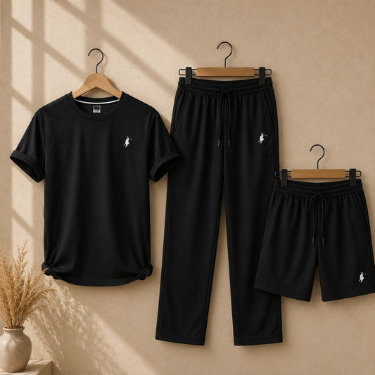 Black Polo Horse Bundle Of 3 Dry-Fit Premium Quality Summer Suit. NSCG-02