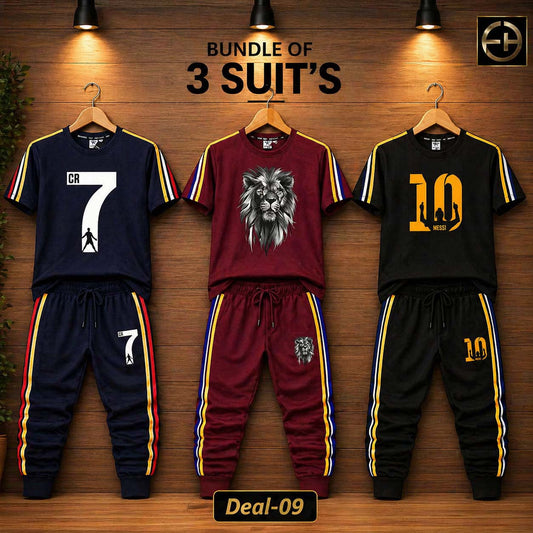 Multi Stripe Style Bundle Of 3 Casual Wear 2-Pcs Summer Suit. Deal-10 (Clearance-Sale)