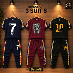 Multi Stripe Style Bundle Of 3 Casual Wear 2-Pcs Summer Suit. Deal-10 (Clearance-Sale)