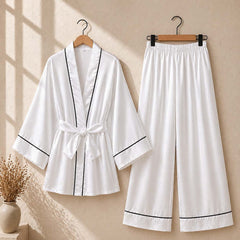 Imported Tipping-Gown Style 2-Pcs Silk Nightsuit. (Gown-Pajama)