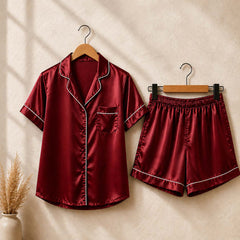 Imported Regular Style 2-Pcs Silk Nightsuit. (H-Sleeve+Short)