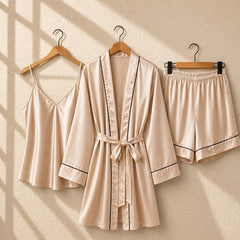 Imported Gown Style 3-Pcs Silk Nightsuit. (Gown-Inner-Short)