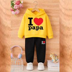 I Love PAPA Kids Hoodie Style 2-Pcs Winter Tracksuit. KWTS-01