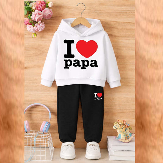 I Love PAPA Kids Hoodie Style 2-Pcs Winter Tracksuit. KWTS-01