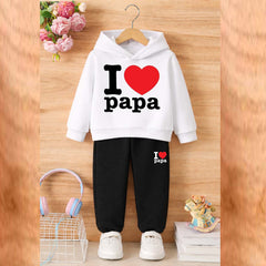 I Love PAPA Kids Hoodie Style 2-Pcs Winter Tracksuit. KWTS-01