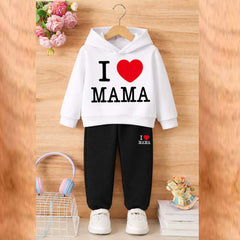 I Love MAMA Kids Hoodie Style 2-Pcs Winter Tracksuit. KWTS-01