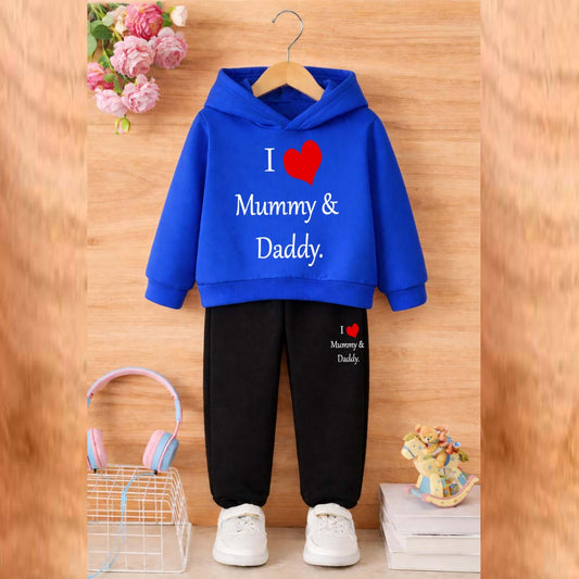 I Love D+M Kids Hoodie Style 2-Pcs Winter Tracksuit. KWTS-01