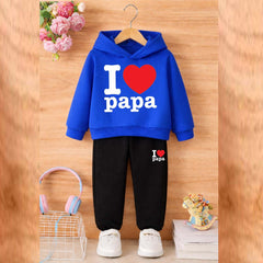I Love PAPA Kids Hoodie Style 2-Pcs Winter Tracksuit. KWTS-01