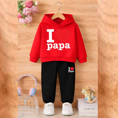 I Love PAPA Kids Hoodie Style 2-Pcs Winter Tracksuit. KWTS-01