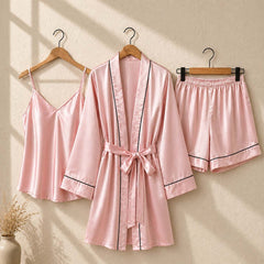 Imported Gown Style 3-Pcs Silk Nightsuit. (Gown-Inner-Short)