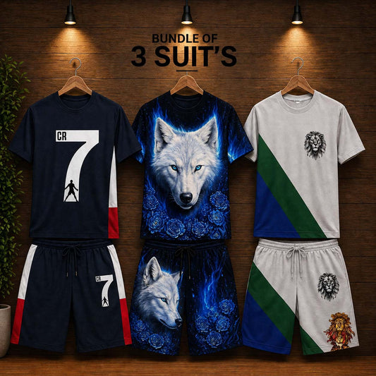 Different Shorts Style Bundle Of 3 Casual Wear 2-Pcs Summer Suit. Deal-08 (Clearance-Sale)