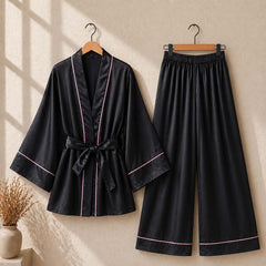 Imported Tipping-Gown Style 2-Pcs Silk Nightsuit. (Gown-Pajama)