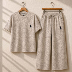 Heart Textured Horse Logo Printed Style Western 2-Pcs Summer Tracksuit For Her. WSTS-08 V2