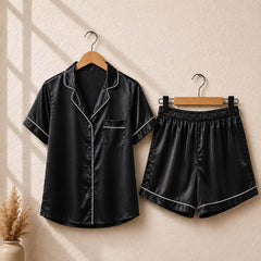 Imported Regular Style 2-Pcs Silk Nightsuit. (H-Sleeve+Short)